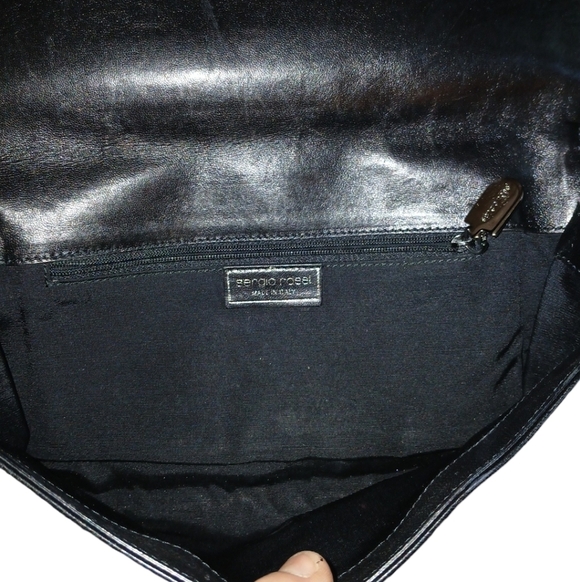 Sergio Rossi Luxe Leather Shoulder Bag Black Clutch - Picture 7 of 13
